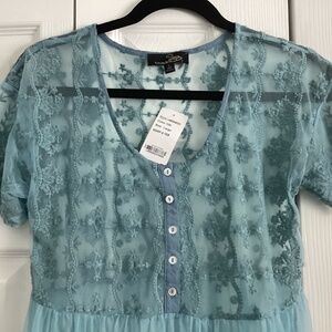 Suzanne Betro lace Overlay Dress SZ L NWT Teal Ethereal, Feminine, Babydoll